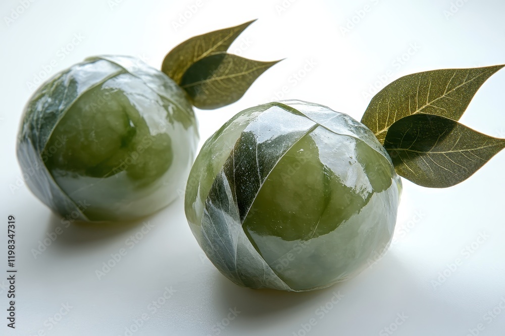 Naklejka premium Sakuramochi is a Japanese treat encased in cherry leaves
