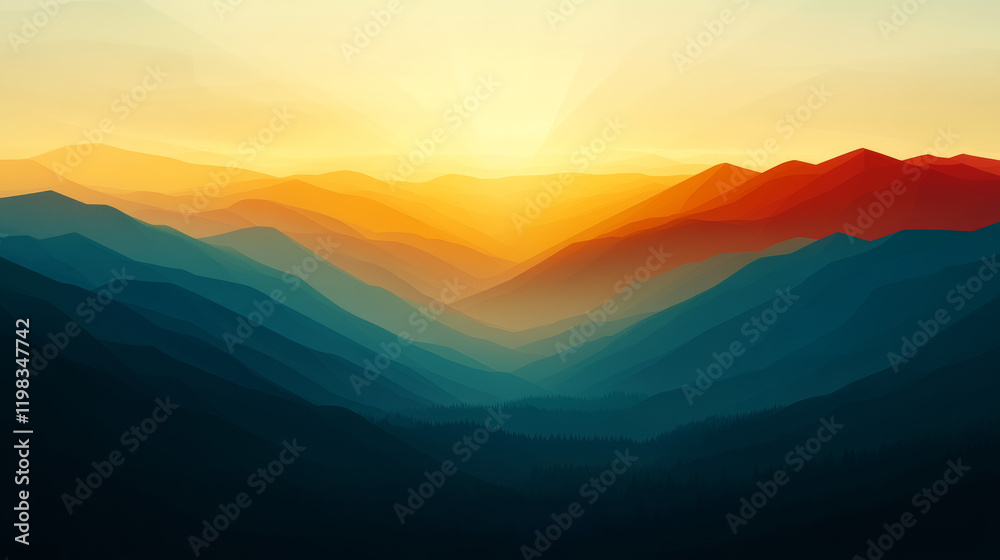 Obraz premium Sunset over abstract mountain landscape