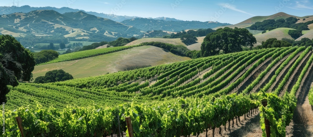 Vineyard Rows on a Sunny Day in California