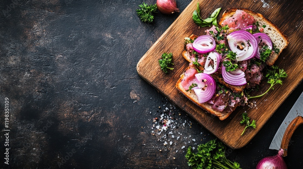 Delicious Open-Faced Sandwiches with Red Onion and Herbs Delicious Open-Faced Sandwiches with Red Onion and Herbs
