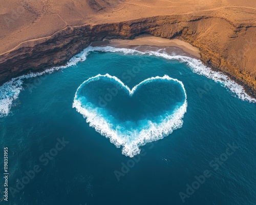 Low angle of waves forming the shape of a heart near the shore.