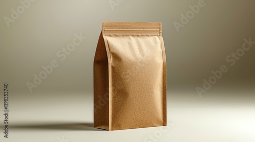 Brown paper bag filled with coffee beans resting on a clean white background
