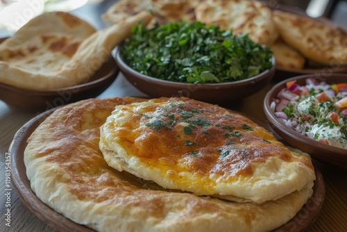 Syrian cheese pastries baked Fatayer and manakeesh photo