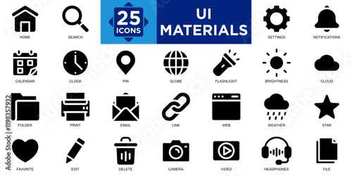 ui materials, design, illustration, interface, web, app icon set. Outline icons collection. Simple vector illustration	