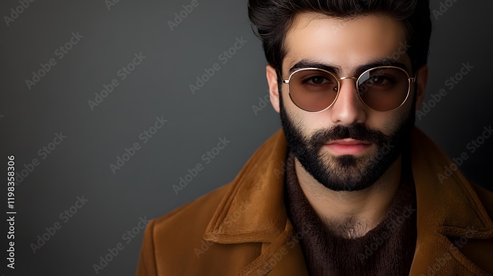 Obraz premium A stylish man with beard wearing brown coat and glasses