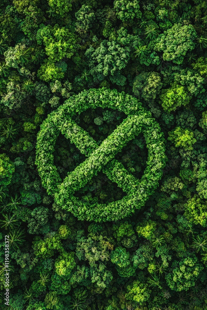 Top view of a forest forming a giant infinity symbol. Top view of a forest forming a giant infinity symbol.
