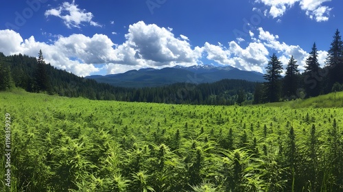 A vast marijuana field, with beautiful mountain views