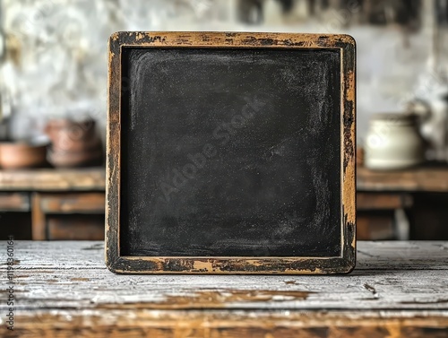 Black chalkboard with chalk writing and empty space for text or drawings in a classroom or office setting