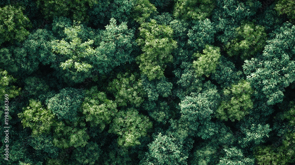 Top view of a lush green forest with a recycling symbol made of leaves. Top view of a lush green forest with a recycling symbol made of leaves.