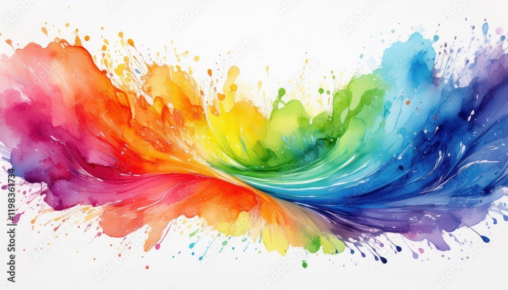 Vibrant Watercolor Rainbow Splash on White Background A Captivating Vector Illustration of a Colorful Paint Splash Set against a Minimalistic White Background Vibrant Watercolor Rainbow Splash on White Background A Captivating Vector Illustration of a Colorful Paint Splash Set against a Minimalistic White Background