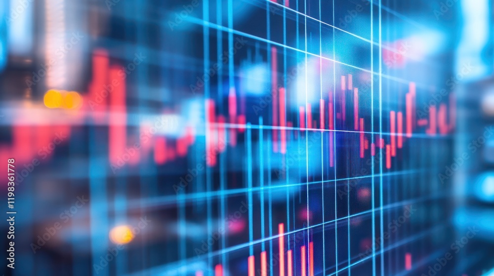 Dynamic Stock Market Data Visualization: Red and Blue Candlestick Chart on a Digital Screen Dynamic Stock Market Data Visualization: Red and Blue Candlestick Chart on a Digital Screen