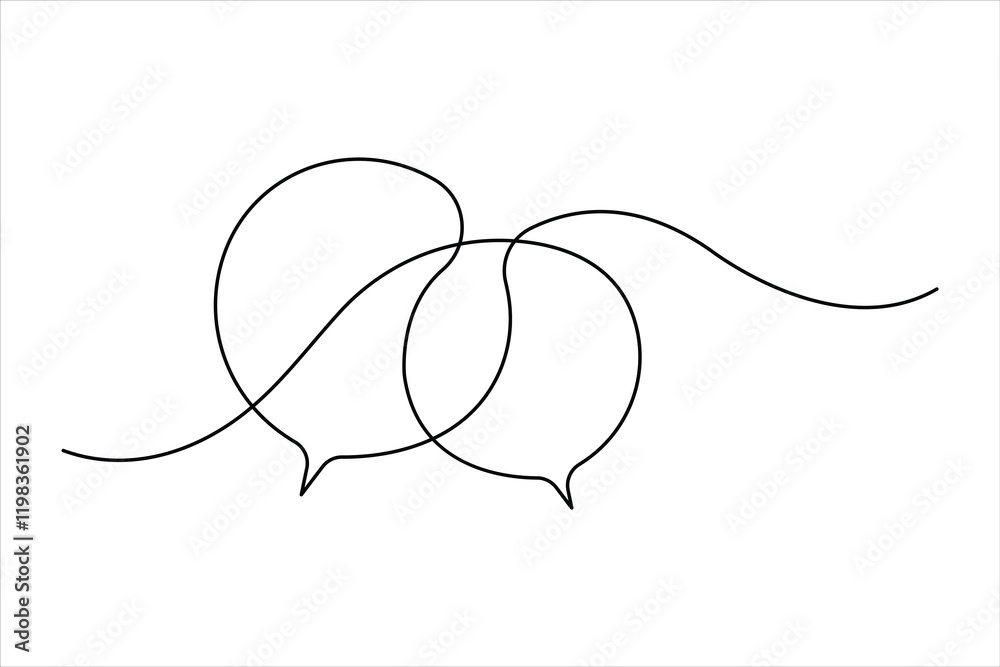 Continuous one line art drawing of speech bubble square shaped chat cloud and thought dialogue icon
Continuous one line art drawing of speech bubble square shaped chat cloud and thought dialogue icon