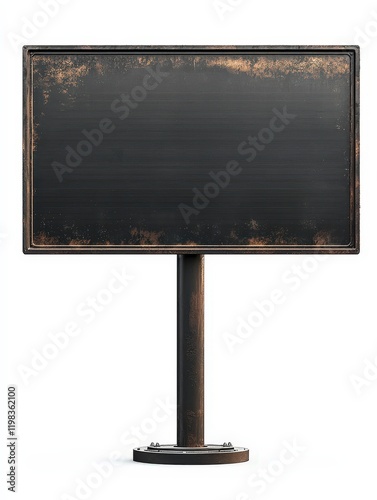 Black informational sign on a metal stand in an outdoor setting with natural surroundings