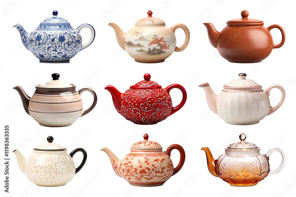 Classic teapots png element set on transparent background Classic teapots png element set on transparent background