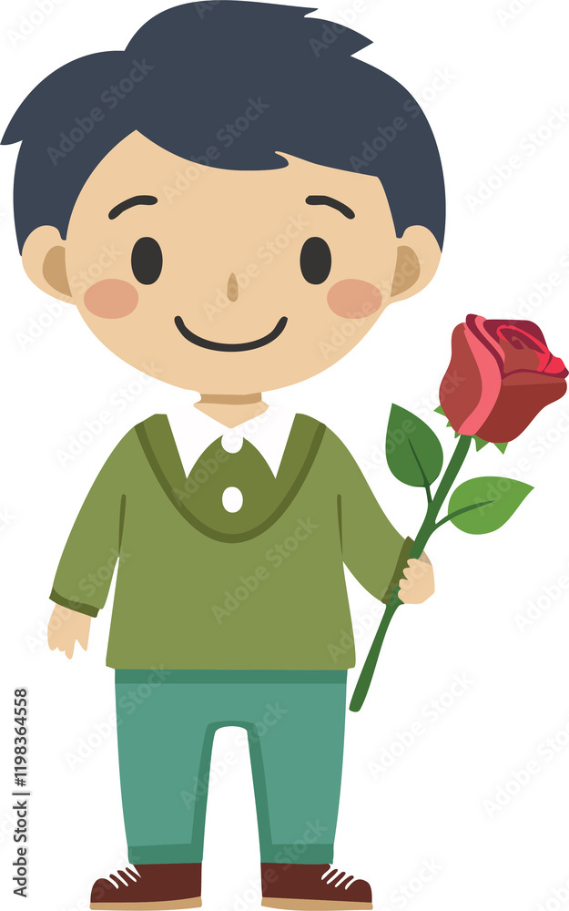 A minimalist and simple illustration of a child holding a Rose. A minimalist and simple illustration of a child holding a Rose.