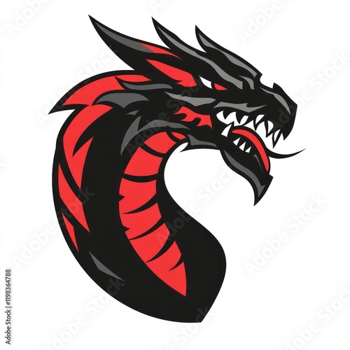 Wallpaper Mural Red black dragon head profile, fantasy game mascot, fierce expression, white background, logo design Torontodigital.ca