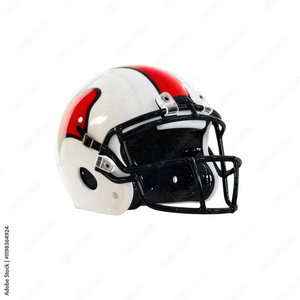 Fototapeta premium American Football Helmet with Red and White Design - Side View
