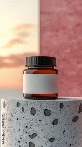 Bottle of medicine placed on a wooden table in a well-lit indoor environment