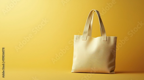White bag positioned on vibrant yellow background for product display or fashion photography