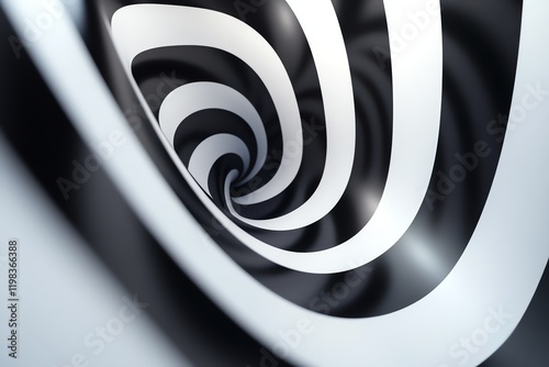 a high-quality 3D wallpaper with repeating geometric shapes in an abstract black and white color scheme. The design incorporates a clean, central void for text placement, surrounded by dynamic lightin