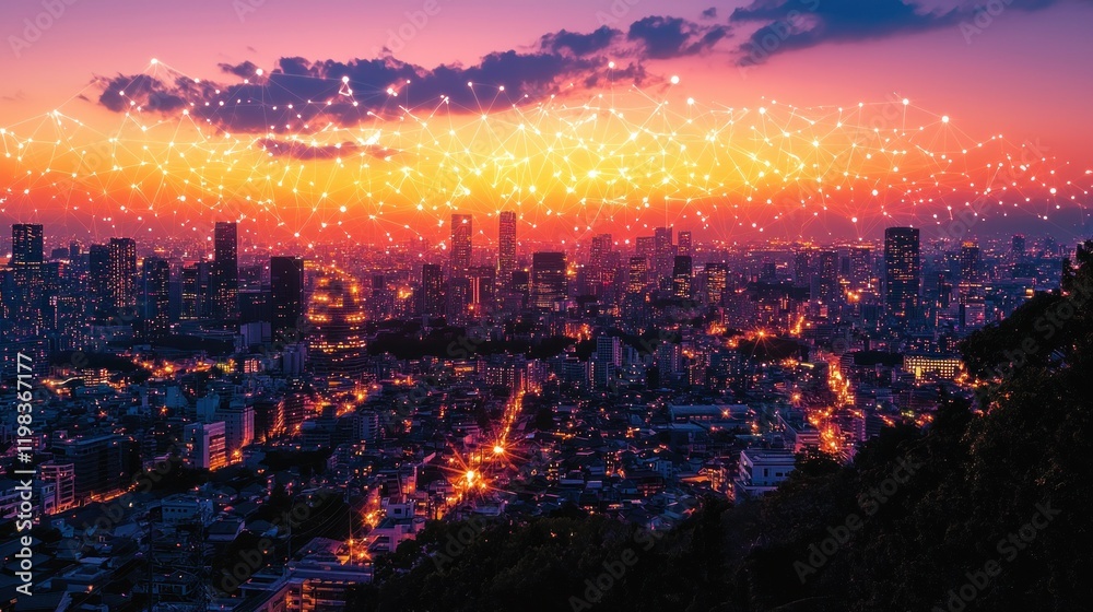 custom made wallpaper toronto digitalIlluminated Metropolis: A Nighttime Panorama of a Connected Cityscape