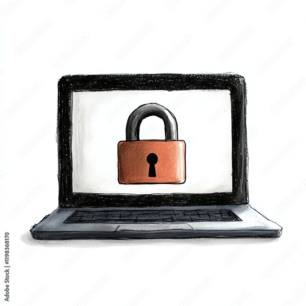 A laptop displays a padlock, symbolizing online security and data protection in a digital environment. A laptop displays a padlock, symbolizing online security and data protection in a digital environment.