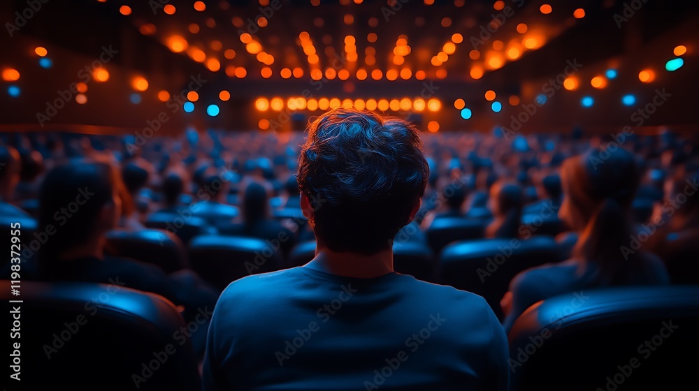 Man watching a show in a crowded auditorium. Man watching a show in a crowded auditorium.