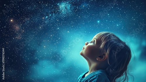 A child gazing up at a starry sky, filled with wonder.