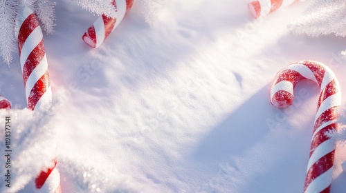 Christmas Candy Canes in Snowy Wonderland: Festive Holiday Scene photo