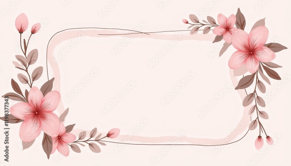 Pink Framed Background with Floral Decorations Pink Framed Background with Floral Decorations