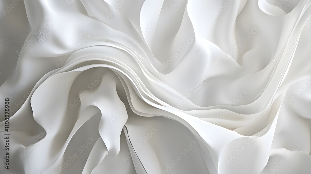 Fototapeta premium Abstract White Draped Fabric Soft Curves Flowing Design