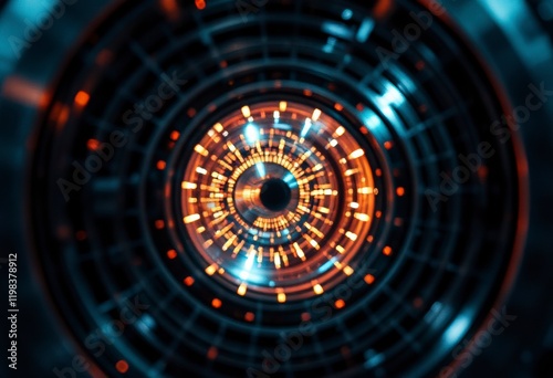 Inside the Hadron Collider facility, scientific equipment is set up for an experiment, showcasing high-tech particle manipulation and research.