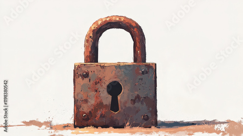 watercolor padlock drawing on white background