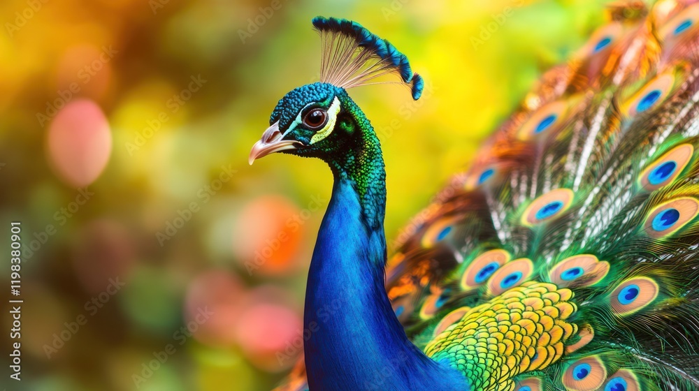 Majestic Peacock in Vibrant Garden Majestic Peacock in Vibrant Garden