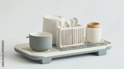 Stylish Baby Dish Drying Rack with Utensils and Cups photo