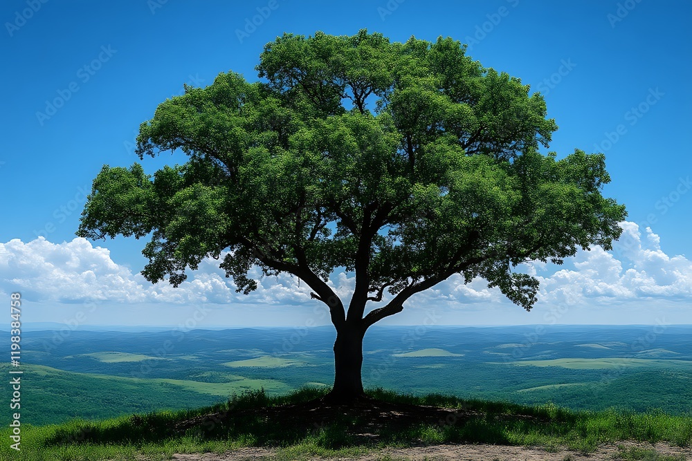 Obraz premium Solitary tree on hilltop, scenic view.