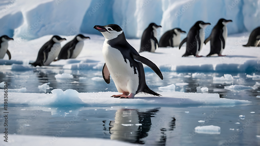 Naklejka premium cute penguin in Antarctica, created by generative ai