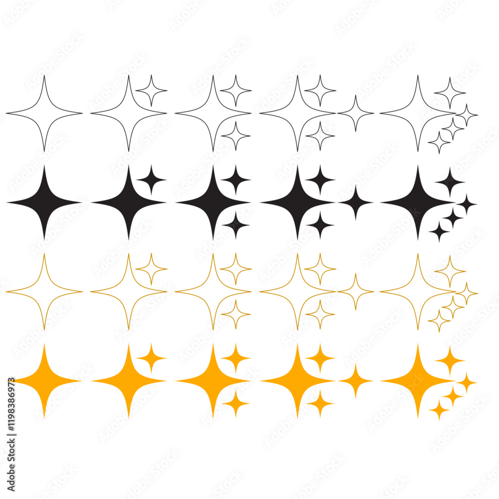 Obraz premium Collection of abstract black, white, and gold starburst designs with clean lines and geometric symmetry, perfect for graphic design, backgrounds, and decorative elements
