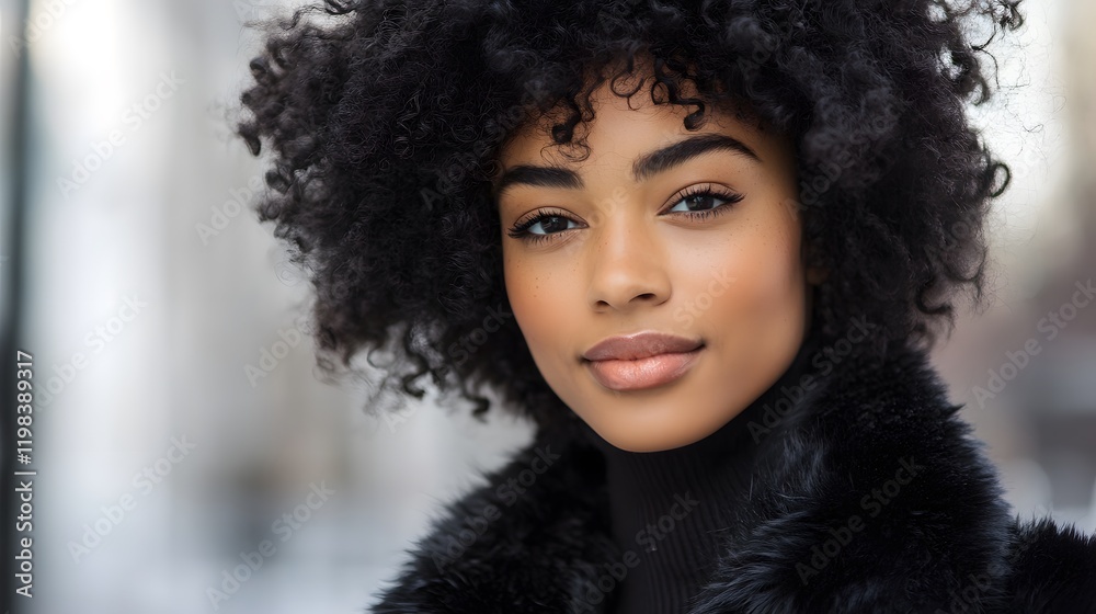 Woman with Curly Hair Wearing a Fur Collar Woman with Curly Hair Wearing a Fur Collar