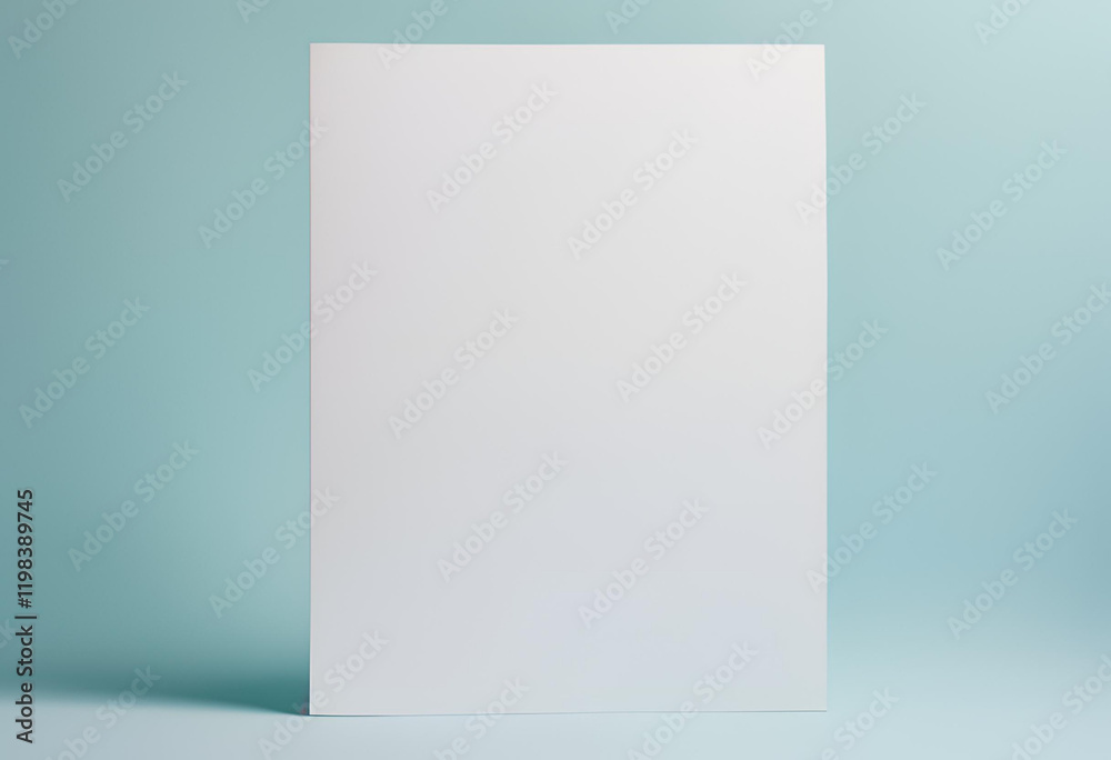 Blank white A4 paper mockup on light blue background. Blank white A4 paper mockup on light blue background.