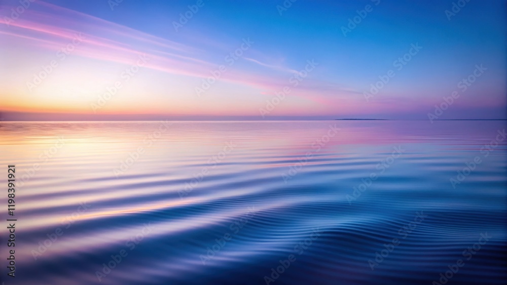 Obraz premium Serene Water Surface Reflecting a Pastel Sunset Sky, Gentle Waves and a Tranquil Horizon