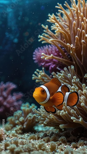 underwater fish tank,Clownfish Darting Between Sea Anemones in a Fish Tank

