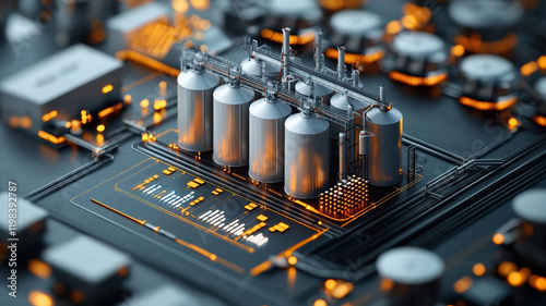 Industrial biomass plant with storage silos and digital interface