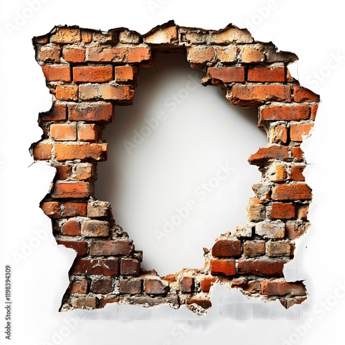 Realistic Studio Shot of a Large Brick Wall with a Break Showing Empty Space Behind It