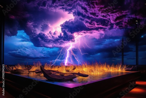 Enchanting display of thunder and lightning illuminating sky in a capt photo