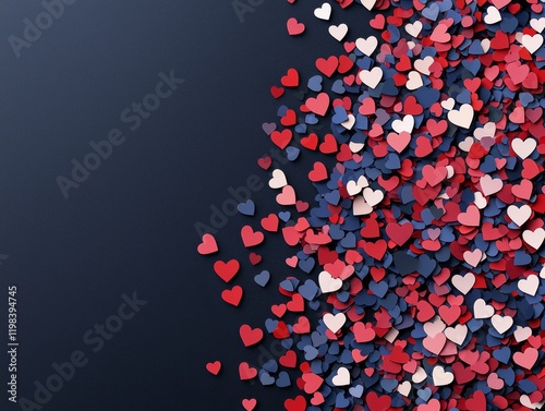 Romantic confetti hearts celebration abstract background digital art clean environment top-down view love concept photo