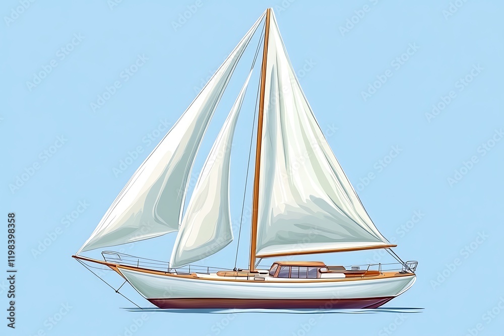 Fototapeta premium Classic Sailboat Illustration: Soft Hues, Calm Waters