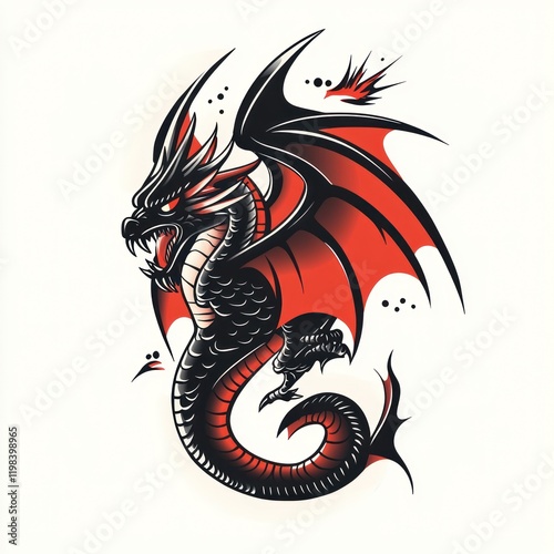 Wallpaper Mural Black and red dragon with outstretched wings in a white background, suitable for tattoos and prints Torontodigital.ca