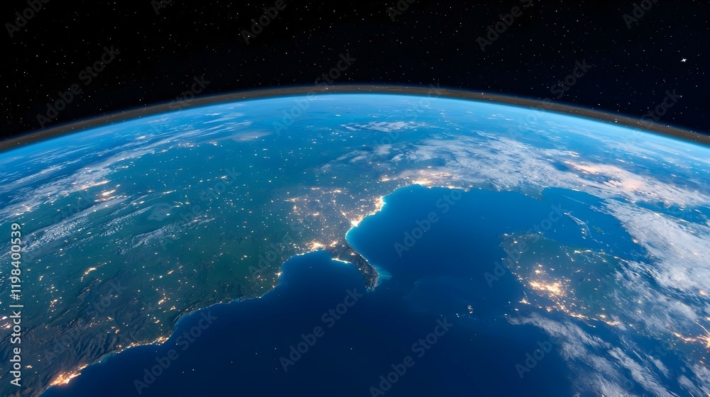 Fototapeta premium Earth from space, vibrant blue oceans, lush green continents, a breathtaking view of our planet's beauty and diversity