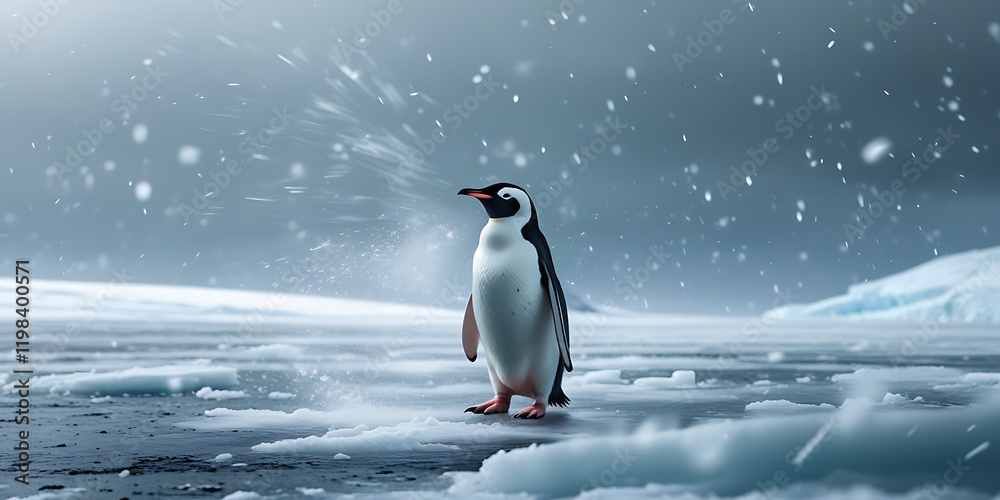Fototapeta premium cute penguin in Antarctica, created by generative ai